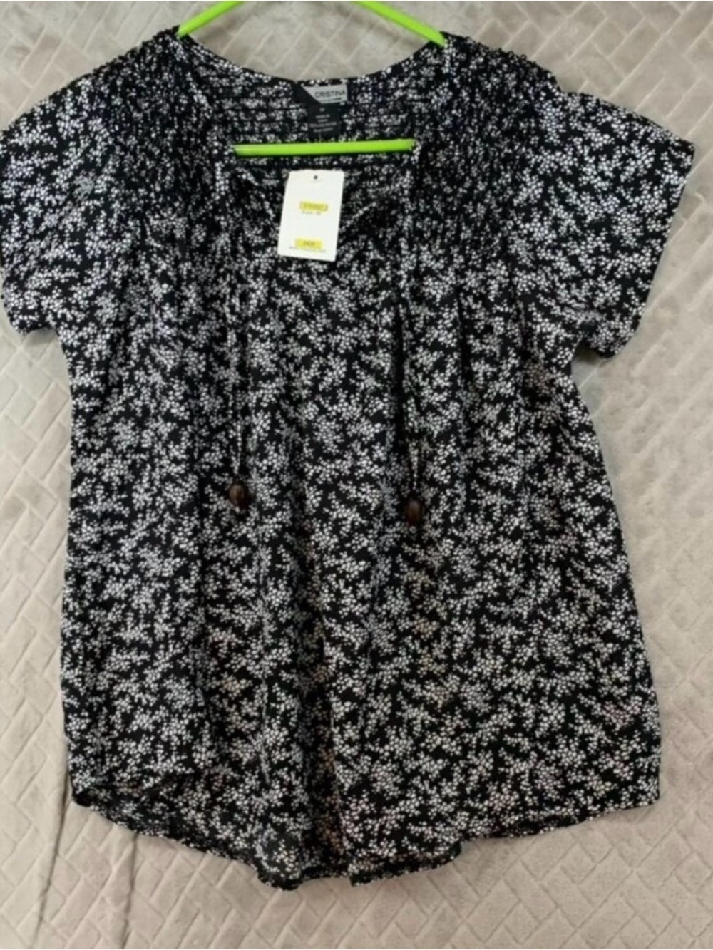 Cristina Black and White Floral Short-Sleeve Peasant Top Women’s M